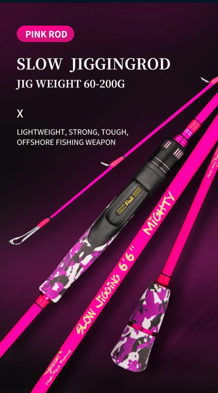 Goofish Fishing Rods – Pink 6’6” Spinning 60g – 150g – 26lb/12kg Dead Lift PE1-2