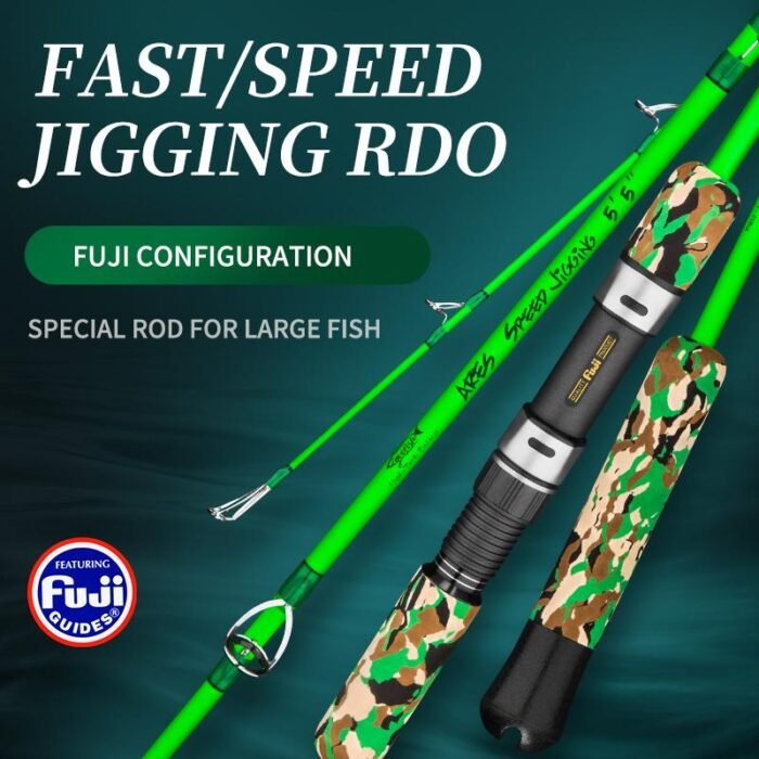GOOFISH® Solid Nano Blank Ares Casting -Best Saltwater Deep Boat Speed Vertical Fast Jigging Rod 5'5"(168cm) with FUJI PE3-6 Max Jig 500g