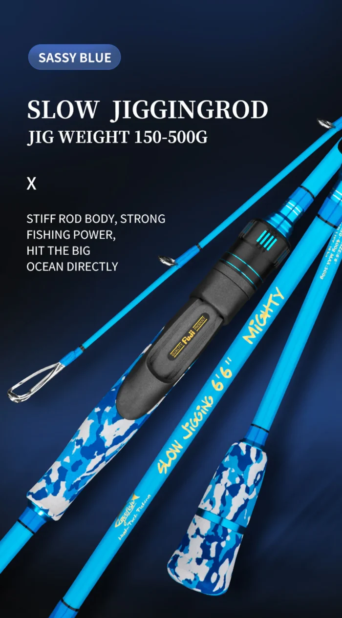 GOOFISH® Solid Nano 6'6" (195cm)  Blue Spinning- 41Lb/18Kg Dead Lift-Best Slow Pitch Jigging Rod-PE3-6 Max Jig 500g