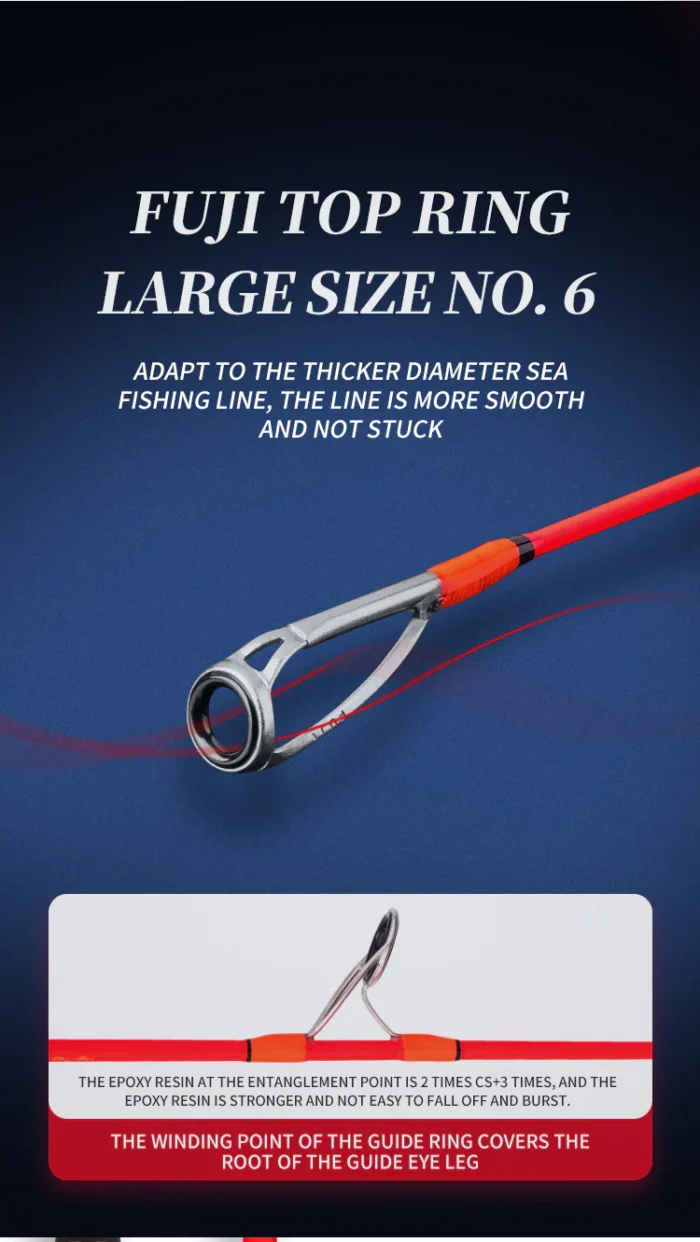GOOFISH® 6'6"(195cm) Orange  Spinning Micro Offshore Slow Pitch Jigging Rod 20-100g Jig with Solid Nano Blank PE05-1 - Image 3