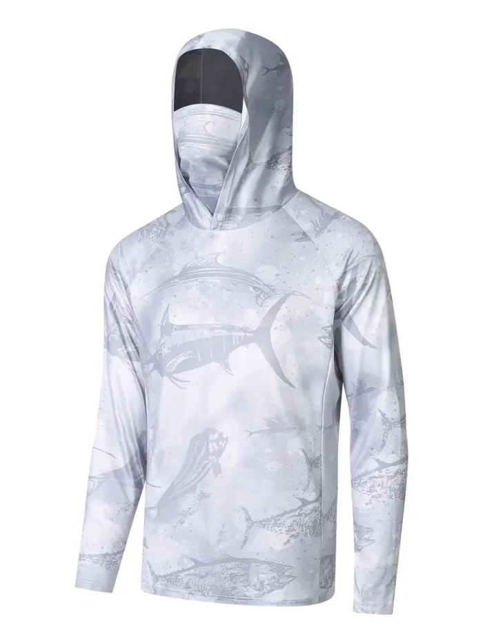 Men's Long Sleeve Hooded Sun Protection Shirt, Polyester Fishing Apparel - Image 3