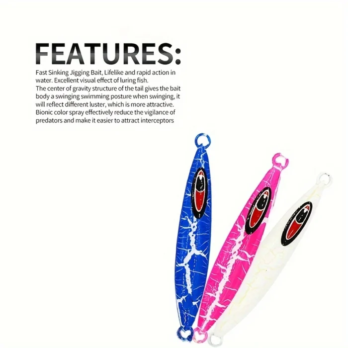3PCS 200g Luminous Slow Pitch Jigging Lures Set - Deep Sea Fishing Glow Jigs, Night Laser Pattern, Heavy , Assorted Colours - Image 2