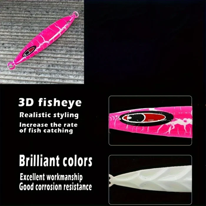 3PCS 200g Luminous Slow Pitch Jigging Lures Set - Deep Sea Fishing Glow Jigs, Night Laser Pattern, Heavy , Assorted Colours - Image 3